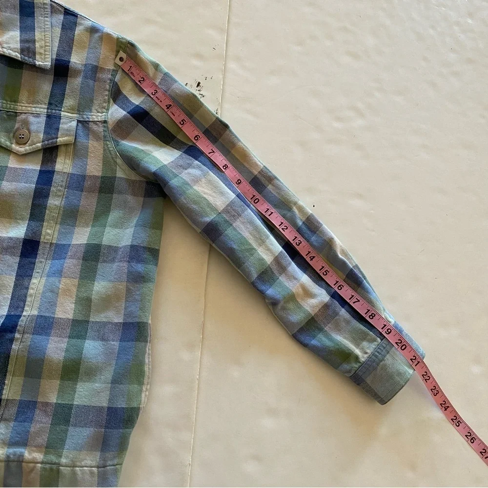 Vintage Plaid Jacket Womens Size 14 Chambray Denim Blue Green Alfred Dunner
